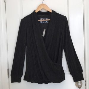 Anthropologie Drape  Front Sweater Charcoal Grey